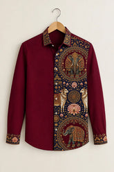 Burgundy Cultural Heritage Printed Shirt