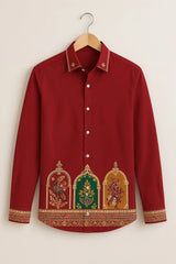 Red Ethnic Art Printed Shirt