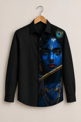 Black Krishna Flute Printed Shirt