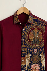 Burgundy Cultural Heritage Printed Shirt