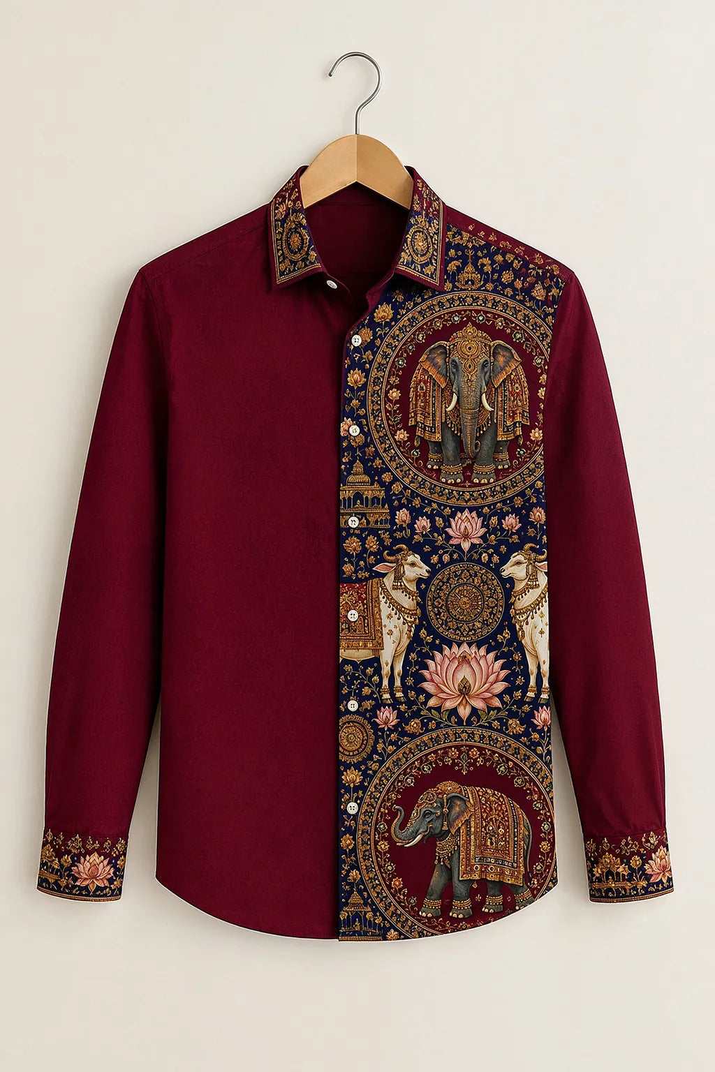 Burgundy Cultural Heritage Printed Shirt