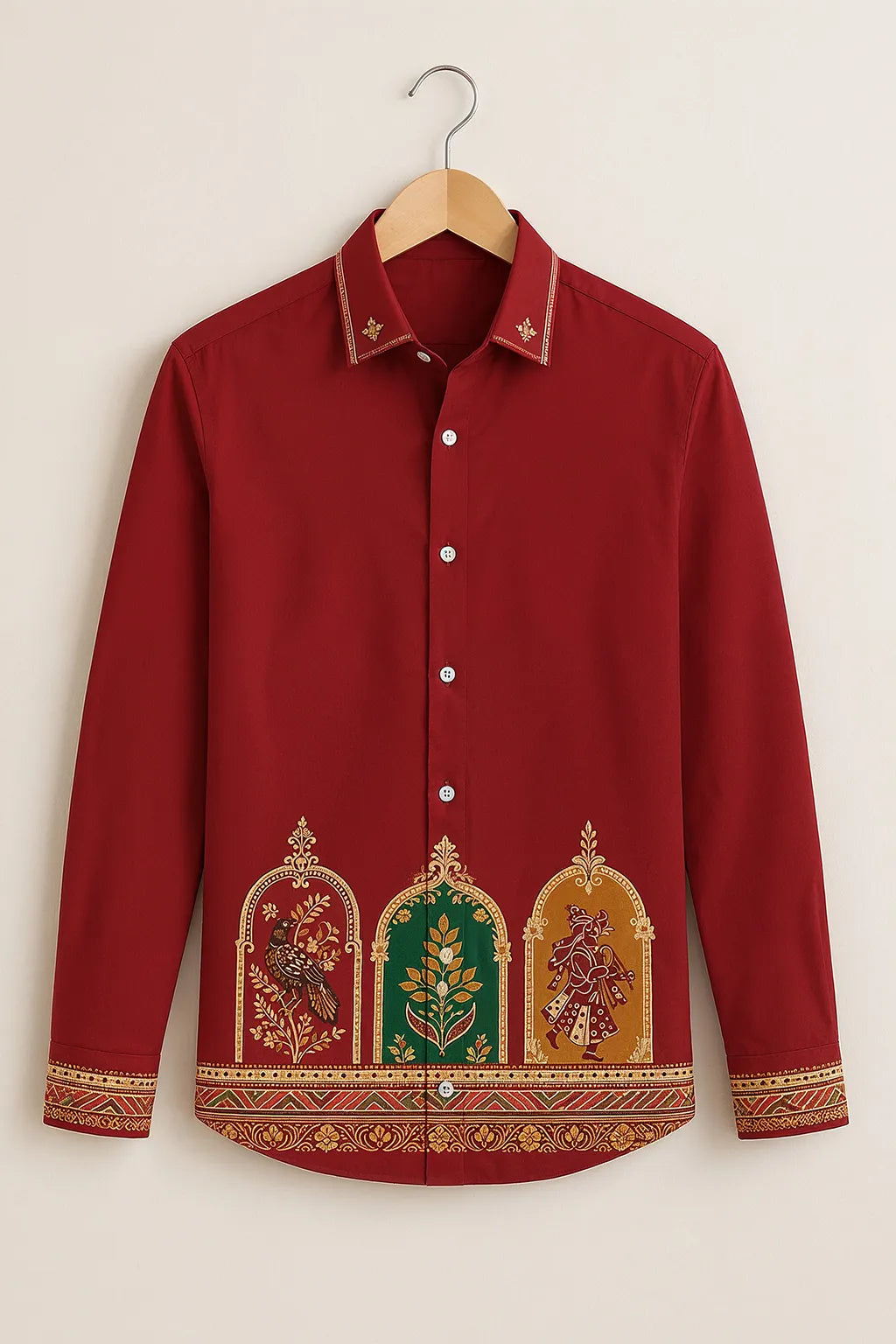 Red Ethnic Art Printed Shirt