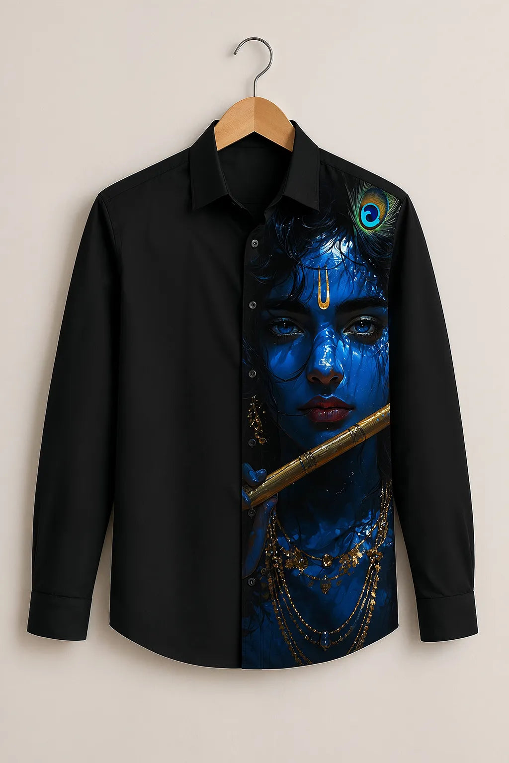 Black Krishna Flute Printed Shirt