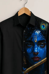 Black Krishna Flute Printed Shirt