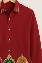 Red Ethnic Art Printed Shirt