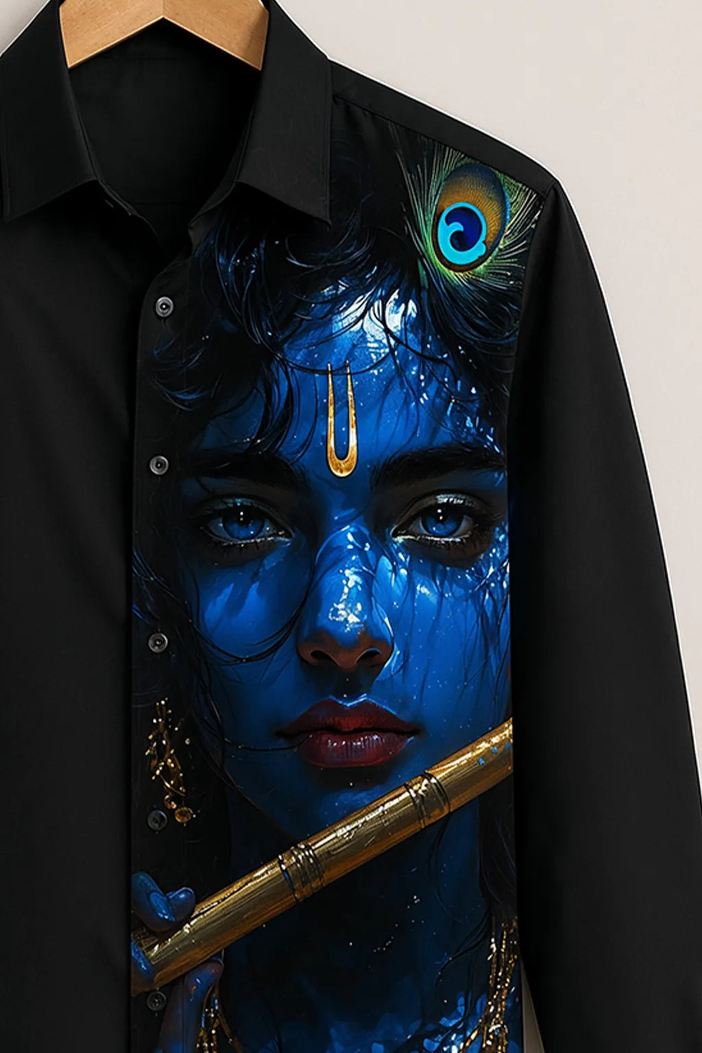 Black Krishna Flute Printed Shirt
