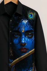 Black Krishna Flute Printed Shirt