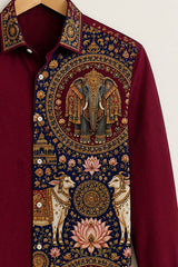 Burgundy Cultural Heritage Printed Shirt